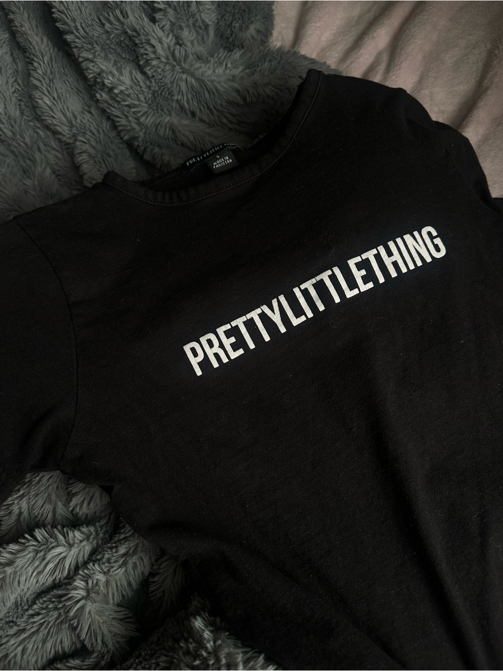 PrettyLittleThing Black Tee with White Chest Logo